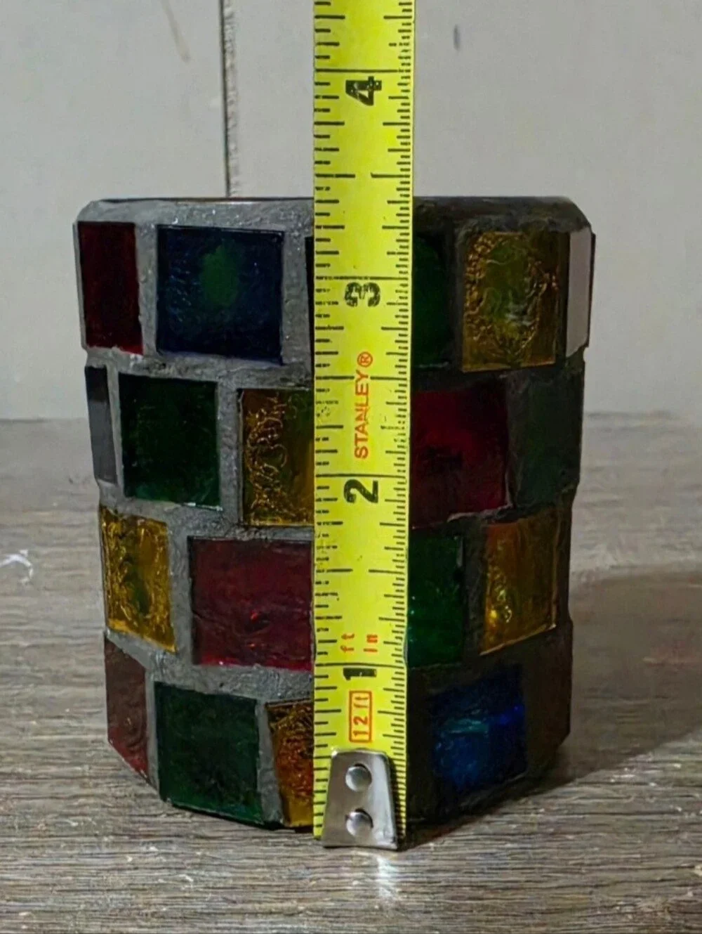 Vintage KIG JIALI Stained Glass Mosaic Candle holder